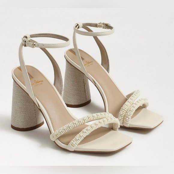 Sam Edelman Ivory Kia Beads Block Heel Sandals - Picture 1 of 15
